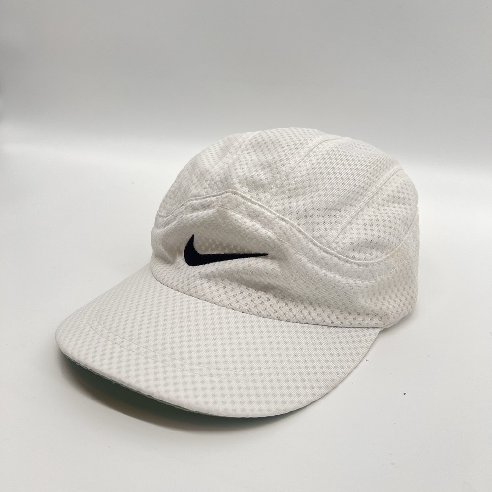 Vintage Nike Tailwind 5 Panel Hat Cap One Size White Strap Back Mesh Running